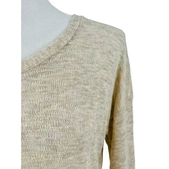 Lush Beige Long Sleeve Lightweight V-Back Knit Sweater Top - Picture 3 of 12